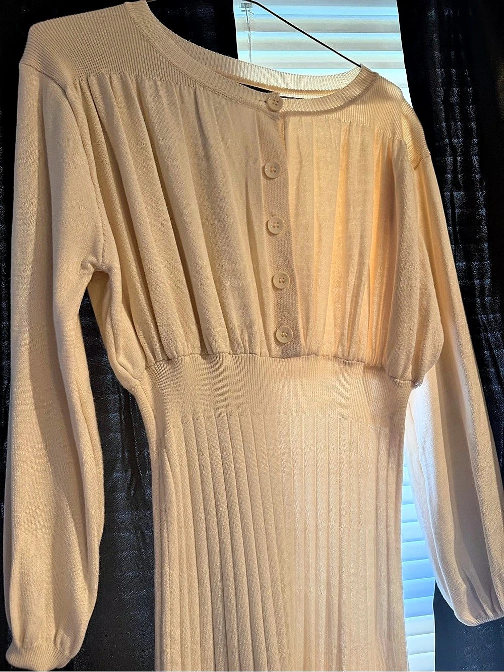 Allegra K Knit Long Sleeve Buttons Crew Neck Midi Sweater Dress Button-Front